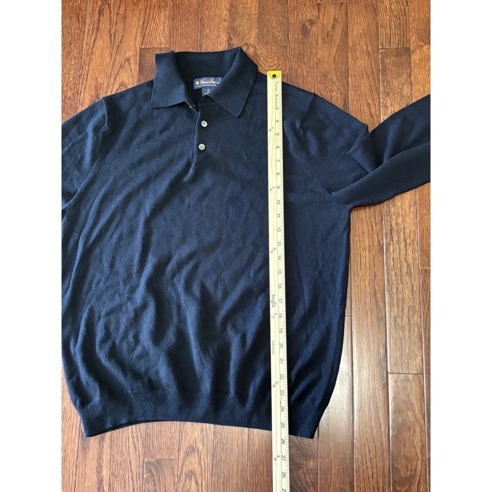 Brooks Brothers Merino Wool Polo Sweater Mens M Blue Long Sleeve Italian Merino